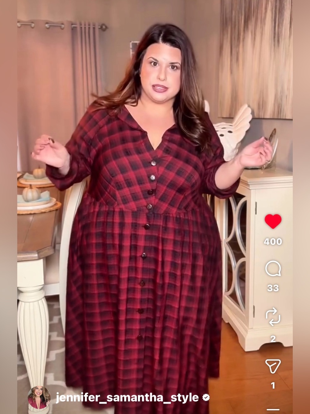 Plus Button-Front Red Plaid Maxi Dress